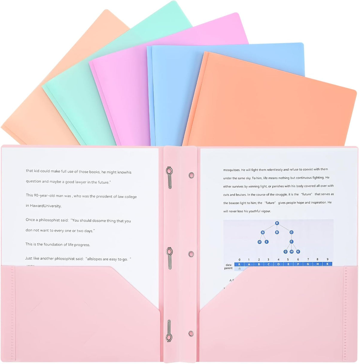 Two-Pocket-Folders with 3 Prongs, Letter Size Plastic Folders with Pockets and Prongs, Poly Plastic Folders for Office & School. 6 Pastel Colors (Pink - 6 Packs)