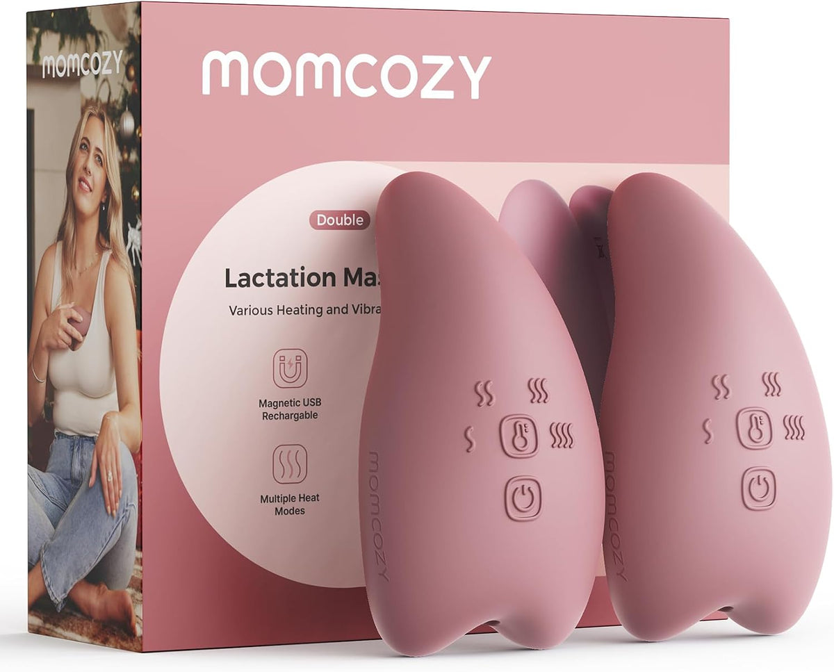 Momcozy A1Pro Lactation Massager with Heat, Deep Vibration, Cozy Red, 1PCS | Rapid Heating, Clog Relief, Efficient Pumping, Breastfeeding Essentials, Memory Function, Fast Charging, Nursing, Soothing