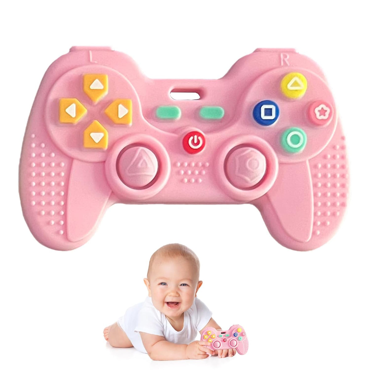 hooku 2 pack silicone teething toys for babies 0-6 months with remote control design and sensory textures