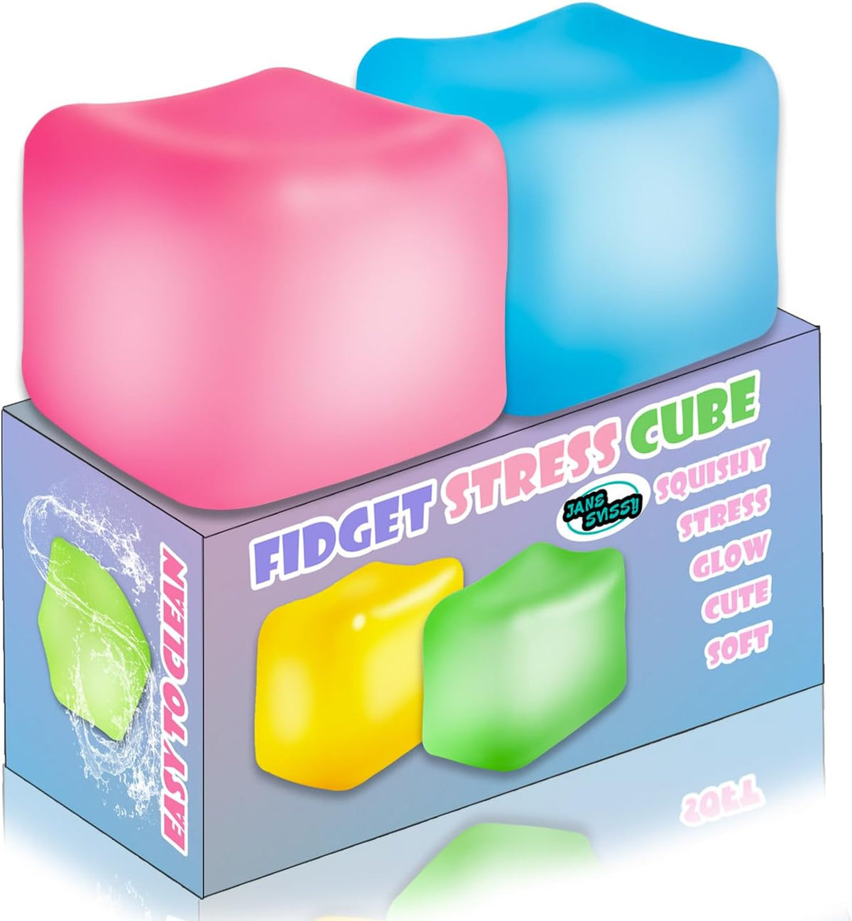 2Pcs Stress Cube Glow in The Dark,Fidgets for Teens,Adults, Kids,Super Solid Squishy Toy,Squeeze Toys,Ice Cube,High Density Squeeze Toys,Stocking Stuffers,Cool Things(Blue + Purple)