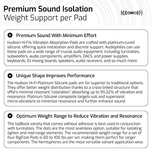 Hudson Hi-Fi Speaker Isolation Feet (8-Pack, 1") – Adhesive Silicone Anti-Vibration Pads for Speakers, Turntables, Subwoofers & Amplifiers, Supports 5-13 lbs Per Pad - size: 1" Hemisphere - 8 Pack