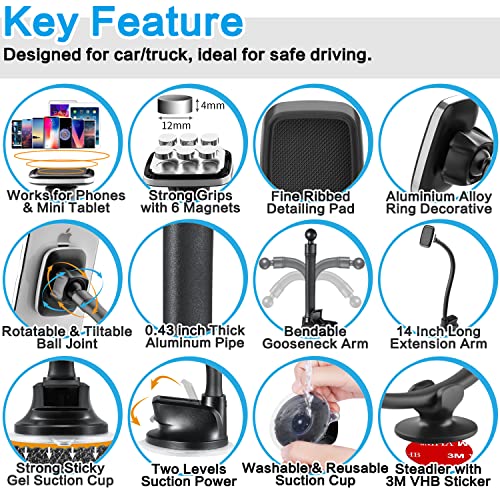 1Zero Magnetic Phone Car Mount 14-Inch Gooseneck Long Arm Extension - color: Magnetic Phone Mount