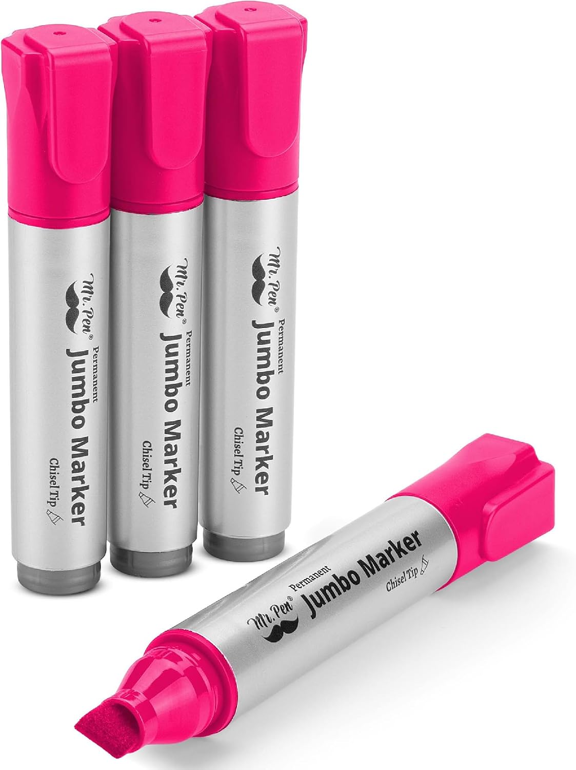 Mr. Pen- Jumbo Permanent Markers, 4 Pack, Black, Chisel Tip | Wide Tip, Large, Thick Permanent Markers for Canvas, Posters Board, Fabric, Window, Glass, Wood, Waterproof, Quick Dry
