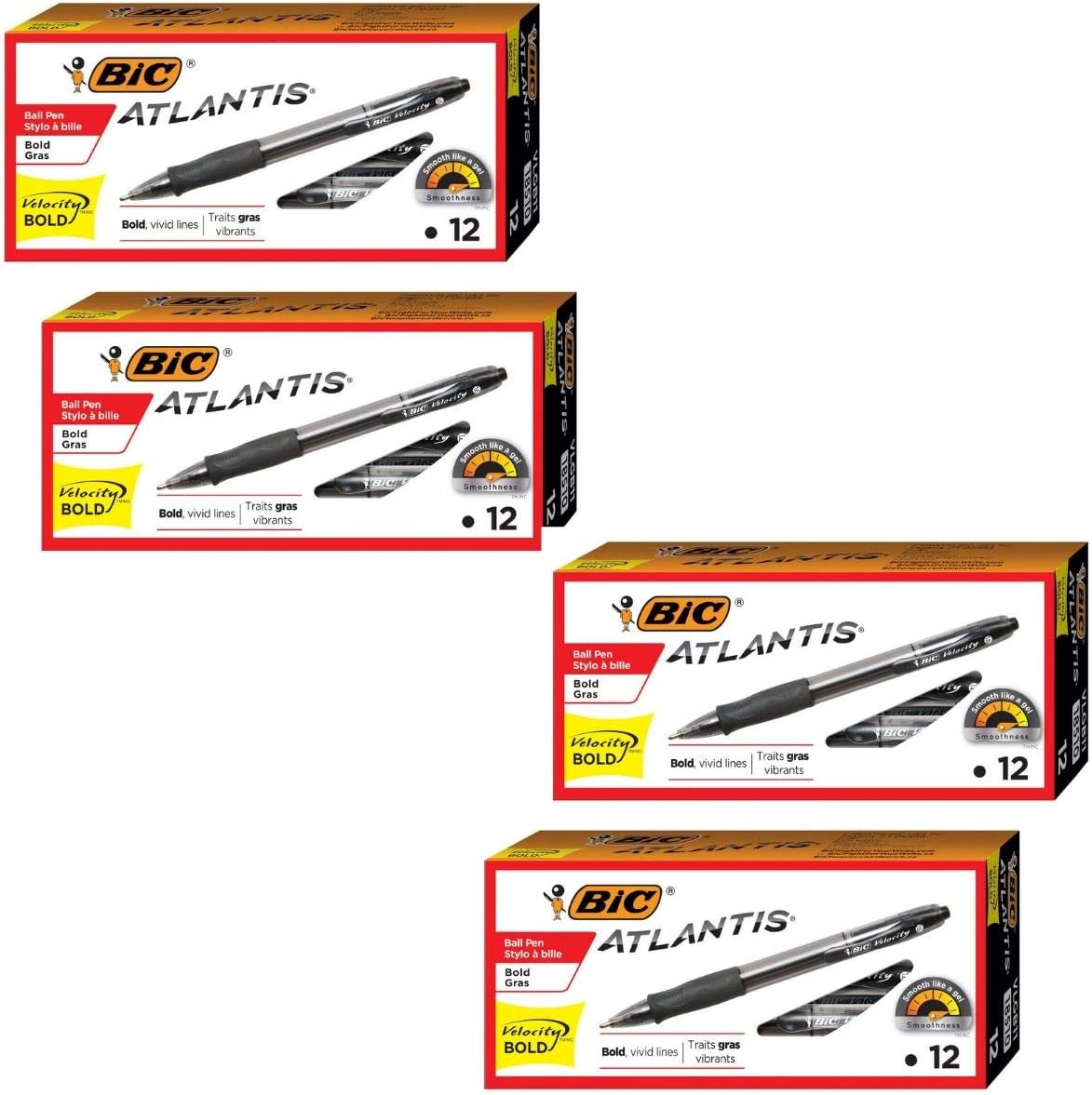 BIC Glide Bold Black Ballpoint Pens, Bold Point (1.6mm), 12-Count Pack, Retractable Ballpoint Pens With Comfortable Full Grip (VLGB11-BLK)
