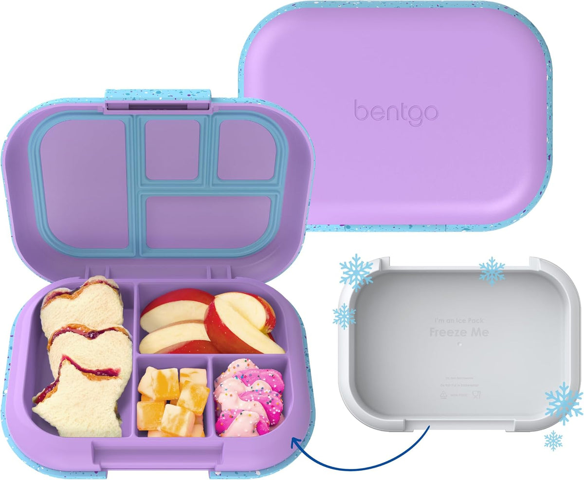 Bentgo Chill Kids Leakproof Lunch Box - 4-Compartment Bento Box with Built-In Ice Pack, 3.3 Cup Capacity, BPA-Free, Microwave & Dishwasher Safe Tray, Ages 3–7 (Green/Navy)