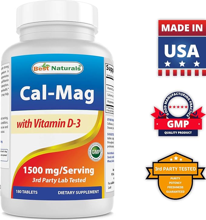 Best Naturals Calcium Magnesium with Vitamin D3 1500mg Serving 180 Tablets (180 Count (Pack of 2))