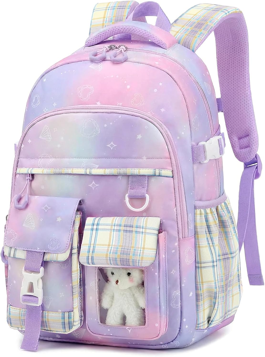 PRLINJSK Girls Backpack,Cute School Backpack for Girls Kids Teens,Kawaii Bookbag for Primary Elementary,Pink