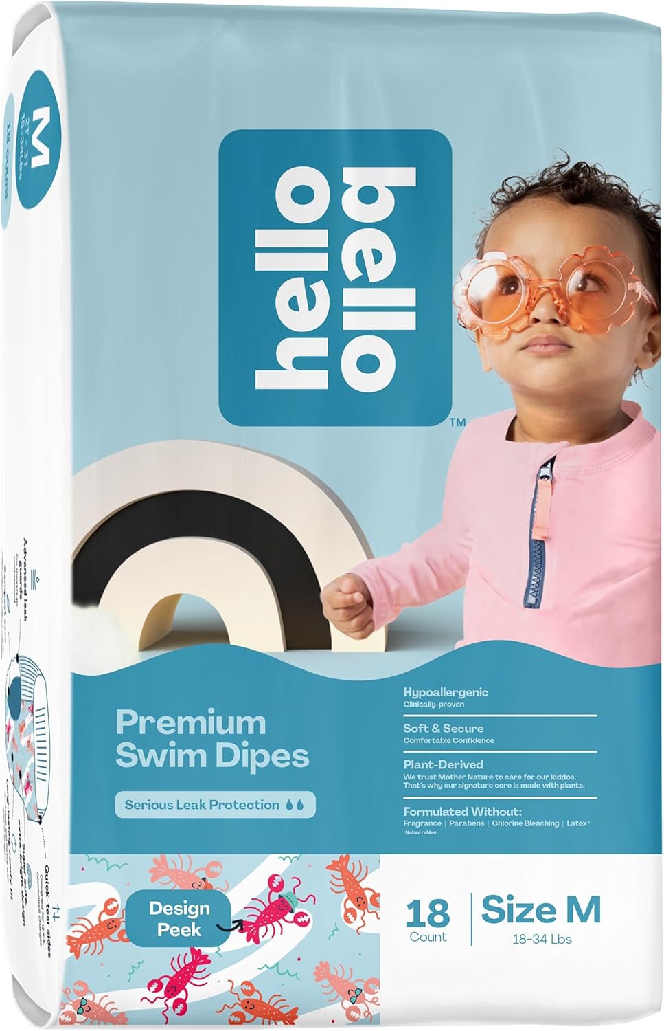 Hello Bello Premium Swim Diapers, Size S (16-28 lbs), Cute Extra-Bright Lobster Designs, 20 Count Jumbo Pack
