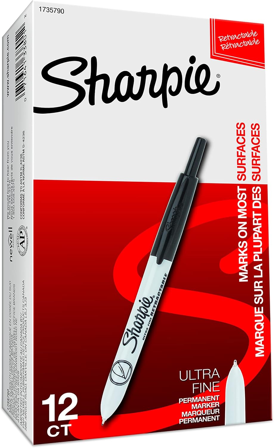 Sharpie Retractable Permanent Markers, Ultra Fine Point, Black, 12 Count