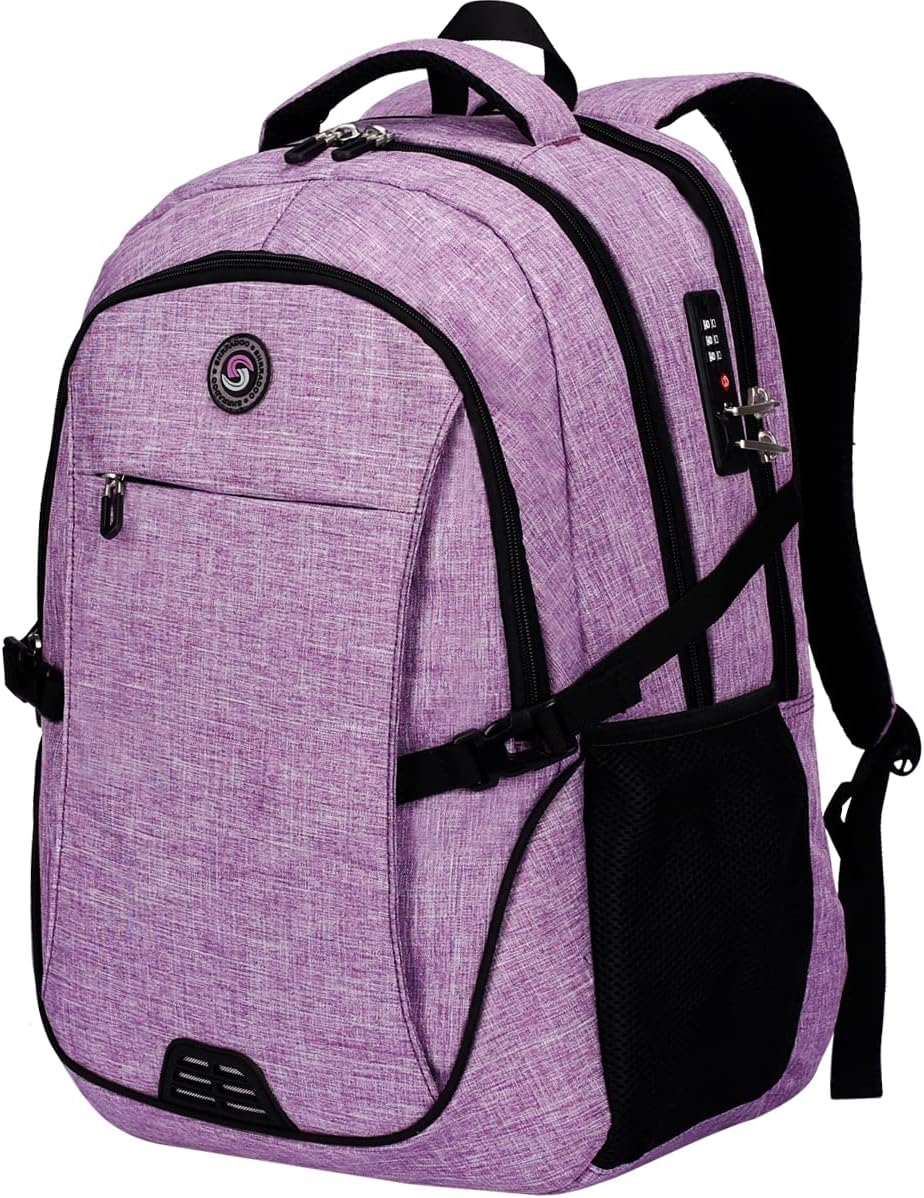 SHRRADOO Anti Theft Laptop Backpack Travel Backpacks with Combination Lock for Women Men College Backpack Computer Bag Fits 17 Inch Laptop,Grey
