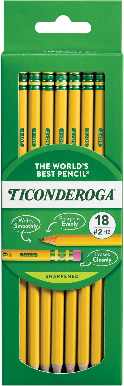 Ticonderoga Wood-Cased Pencils, Pre-Sharpened, 2 HB Soft, Yellow, 72 Count