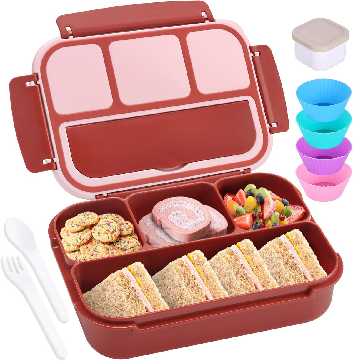 shell and turtle Bento Box Adult Lunch Box, Kids Lunch Containers for School with 4 Compartments, with Utensils, Sauce Jar, Muffin Liners, Microwave Safe, Navy