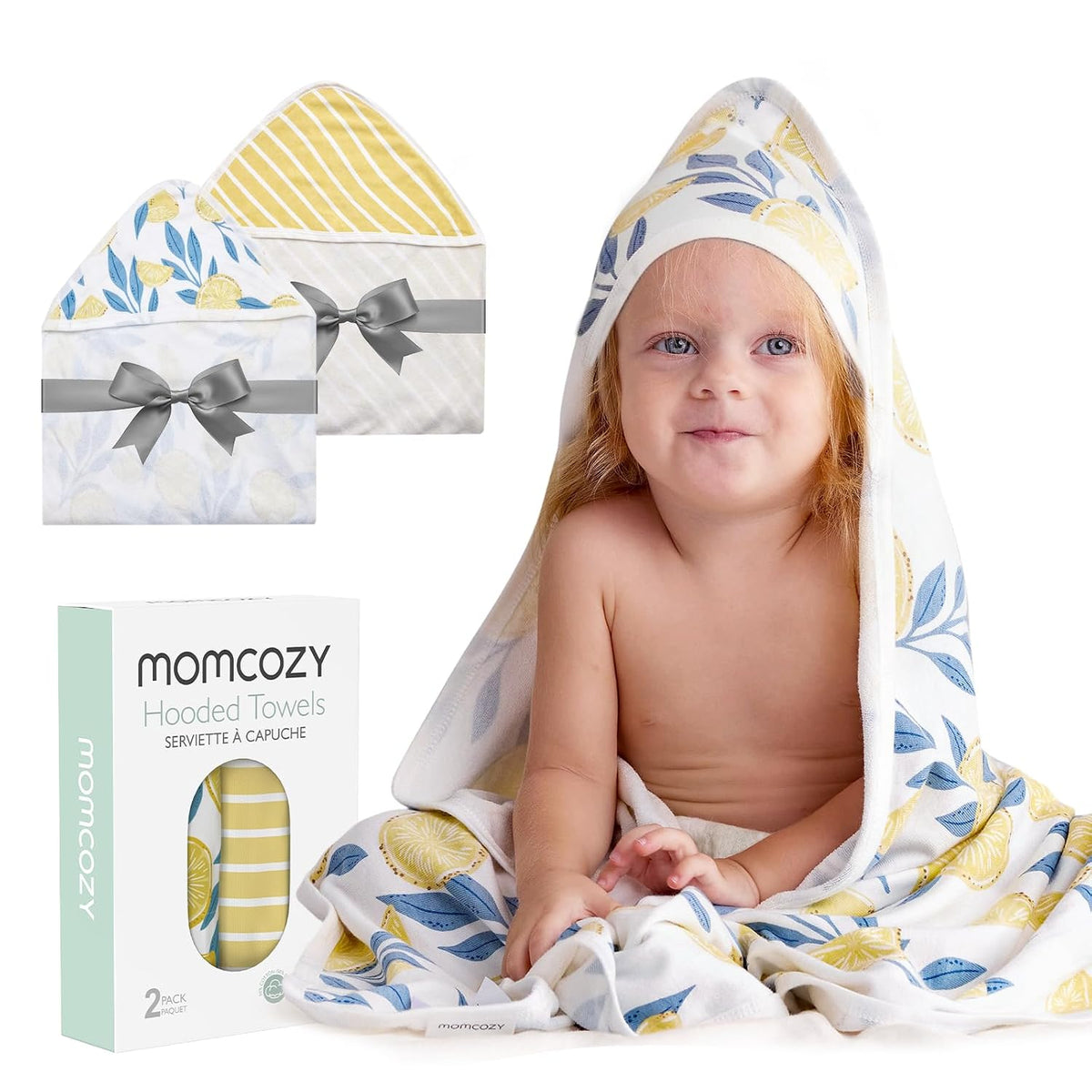 Momcozy Baby Towels, Soft Absorbent Bath Towel for Newborn&Toddler,Lemon | Soft&Absorbent Bath Towel Set,Gentle on Baby's Skin,Unisex Baby Essential