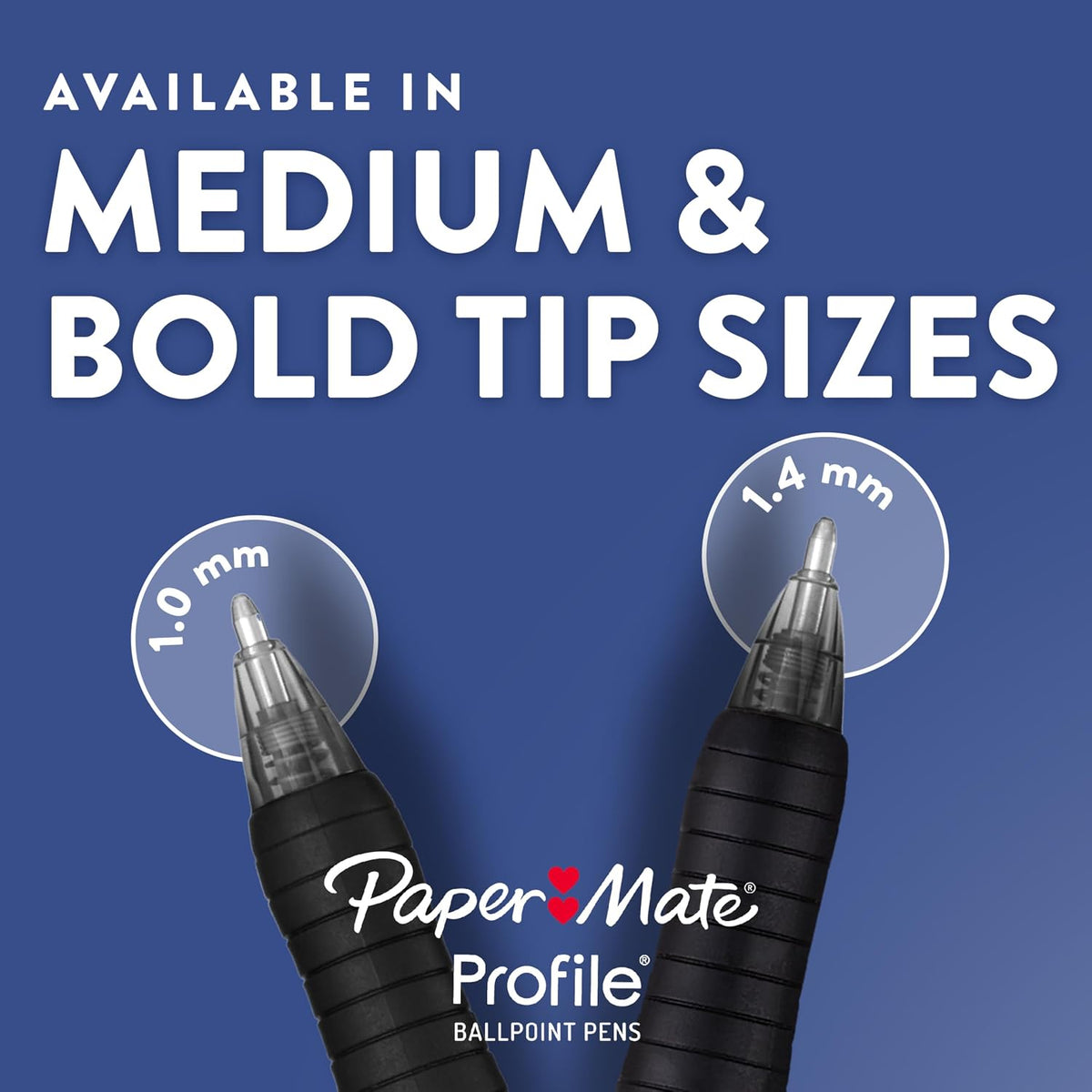Paper Mate Profile Retractable Ballpoint Pens, Bold Point (1.4mm), Black Ink, 12 Count - Writing, Journaling, Office Supplies