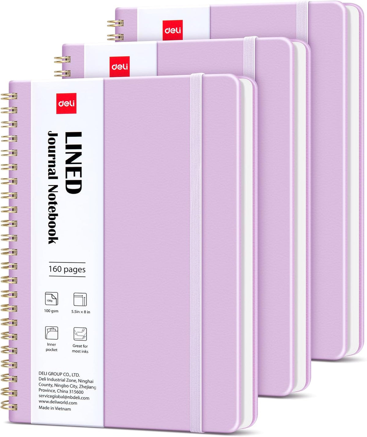 deli 3-Pack Lined Spiral Journal Notebook, 160 Pages, A5 (5.5"x8") Hardcover Writing Notebook, College Ruled Spiral Bound Journal for Women & Men - Perfect for Work, School, Office & Note Taking