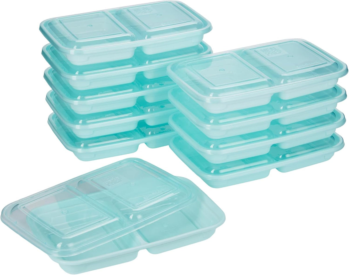 GoodCook 2-Compartment Food Storage Container Set with Snap-Shut Lids, Reusable Divided Snack Containers with Lids, Set of 10, Blue