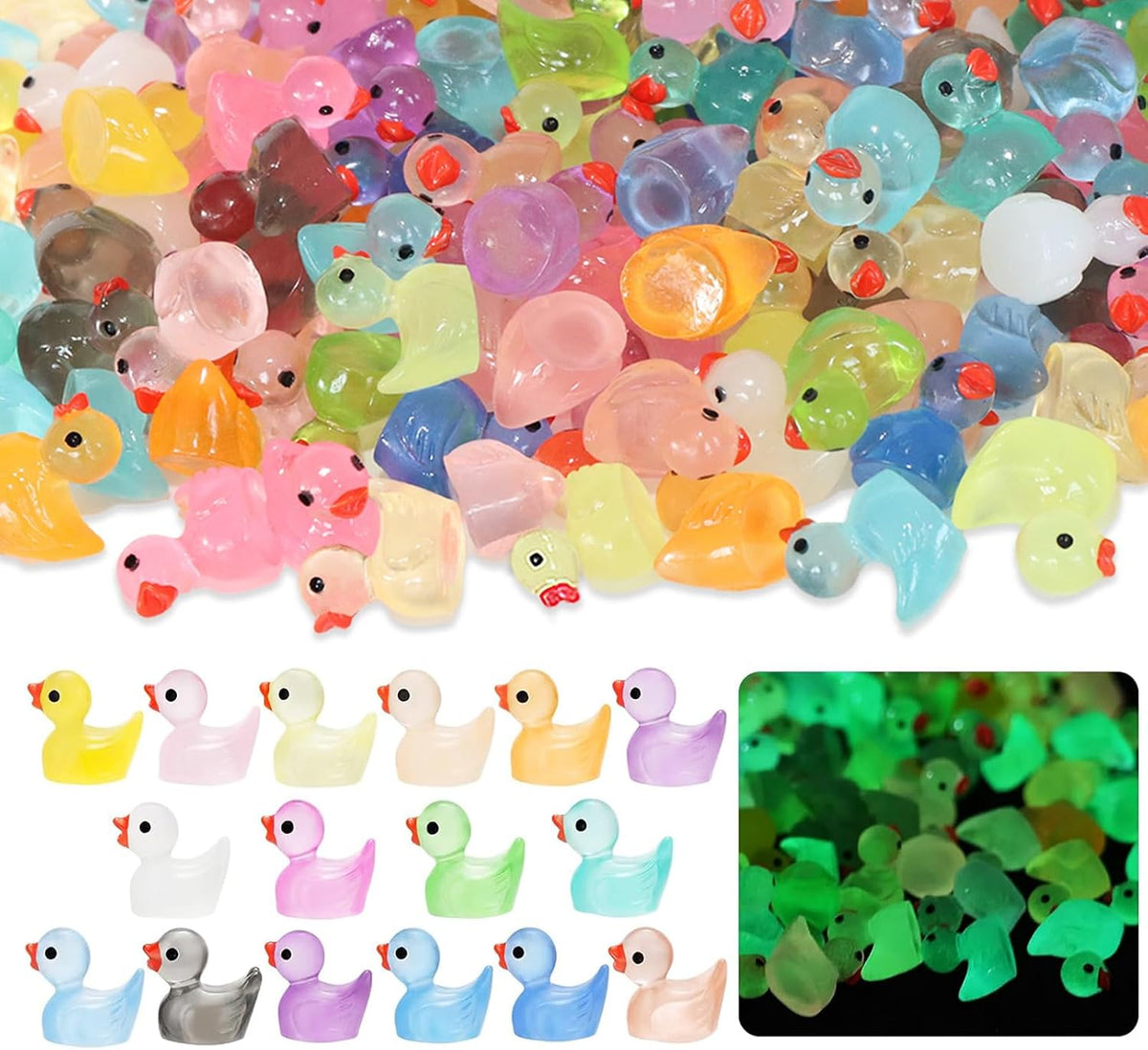 CRTWDMAN 240Pcs Luminous Mini Resin Ducks,Tiny Duck Glow in The Dark,Little Ducks,Small Ducks to Hide,Miniature Figures for Party Favor