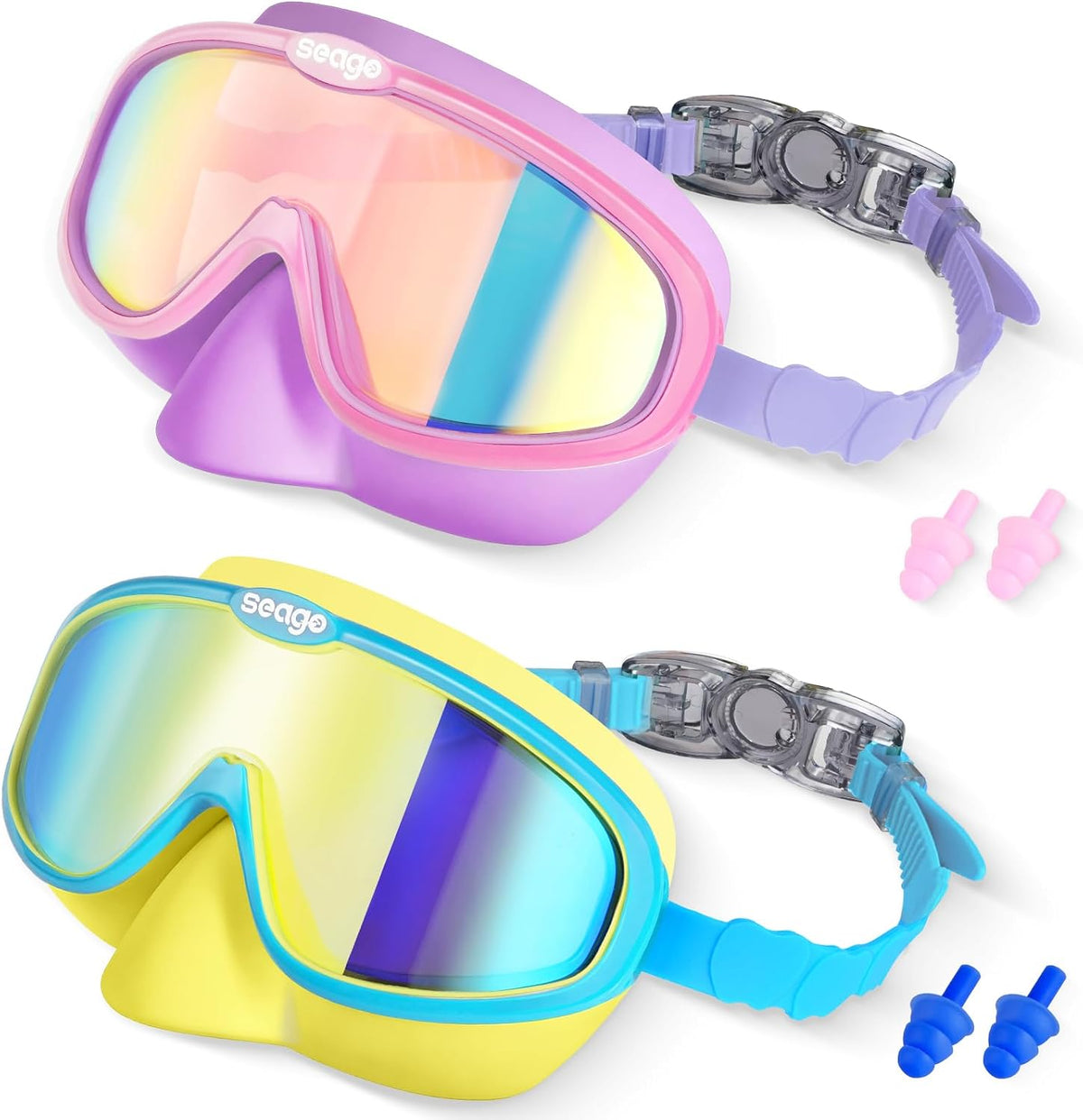 Seago Kids Swim Goggles 2 Pack for 3-12, Anti-Fog Clear View,Toddler Goggles with Nose Cover Swimming Goggles