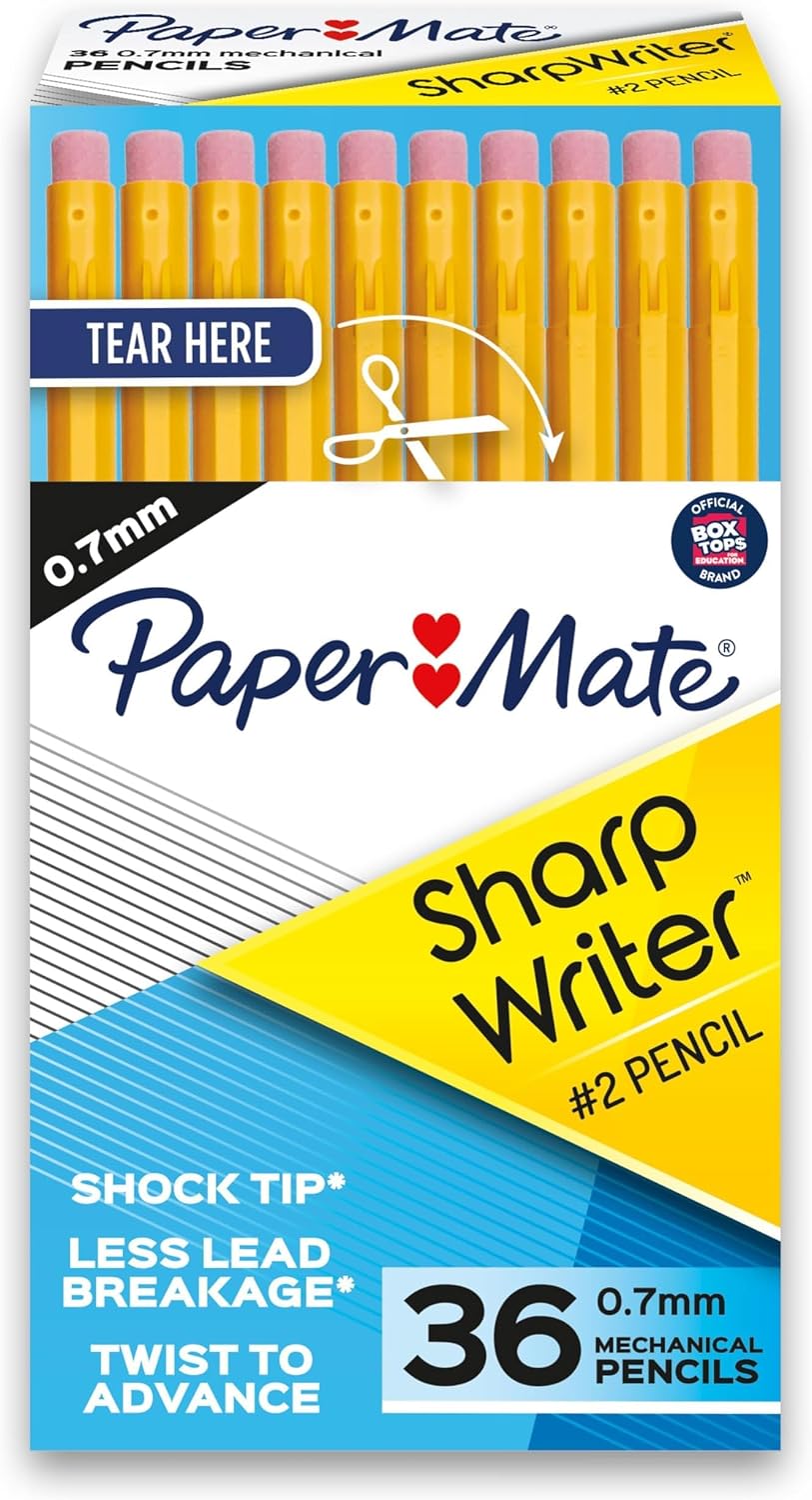 Paper Mate SharpWriter Mechanical Pencils, 0.7 mm #2 Pencil Lead, Yellow, 36 Count - Back to School Supplies