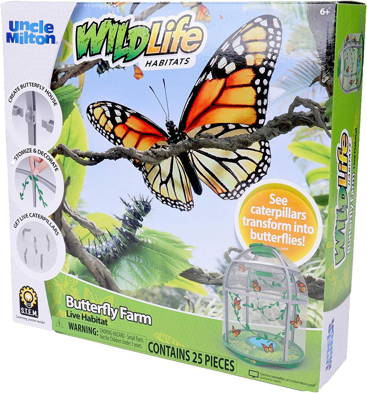 Uncle Milton Butterfly Farm Live Habitat - STEM Toy for Kids Age 6+ with Customizable Habitat and Learning Poster