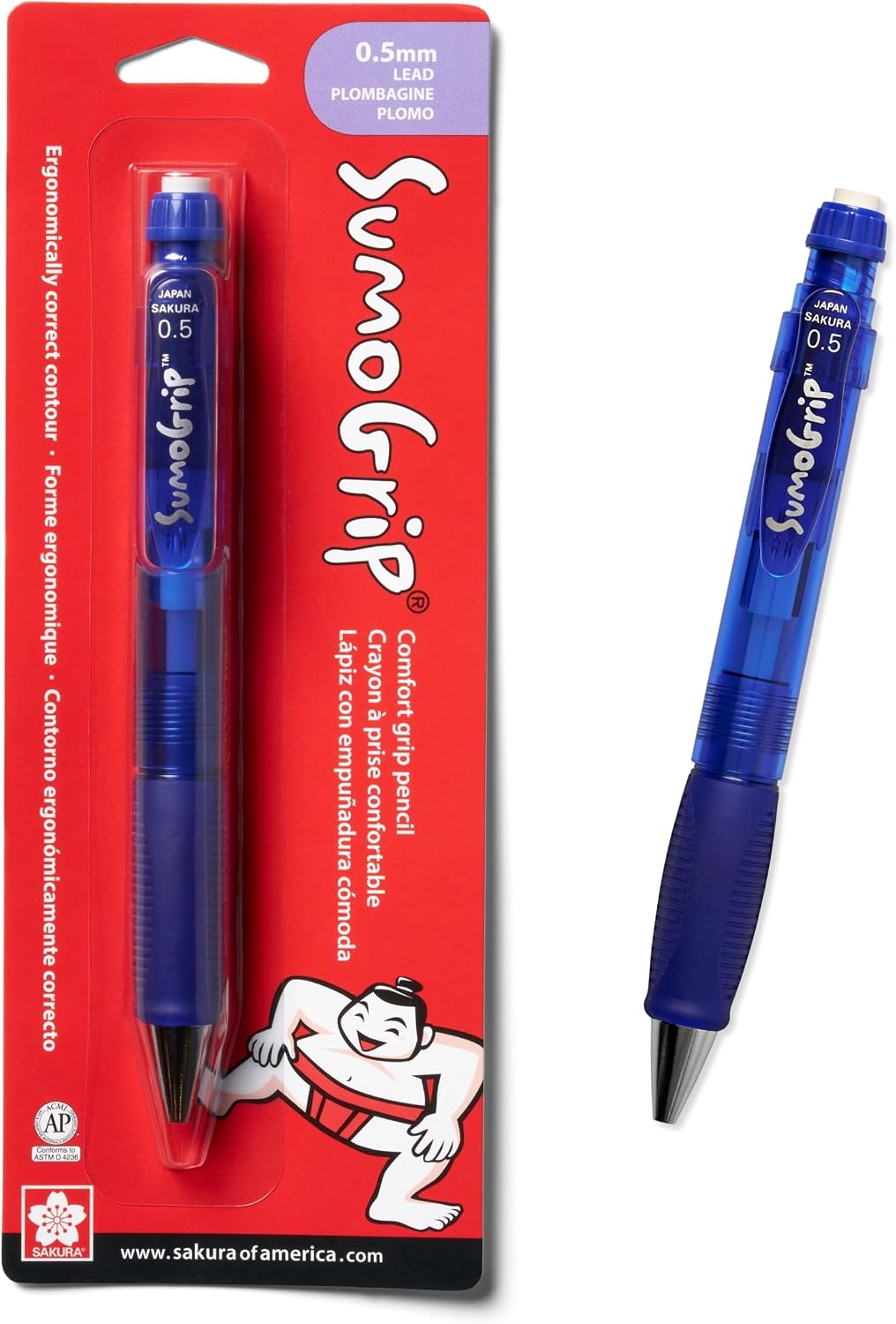 SAKURA 50280 SumoGrip 0.9-mm Pencil with Eraser, Clear