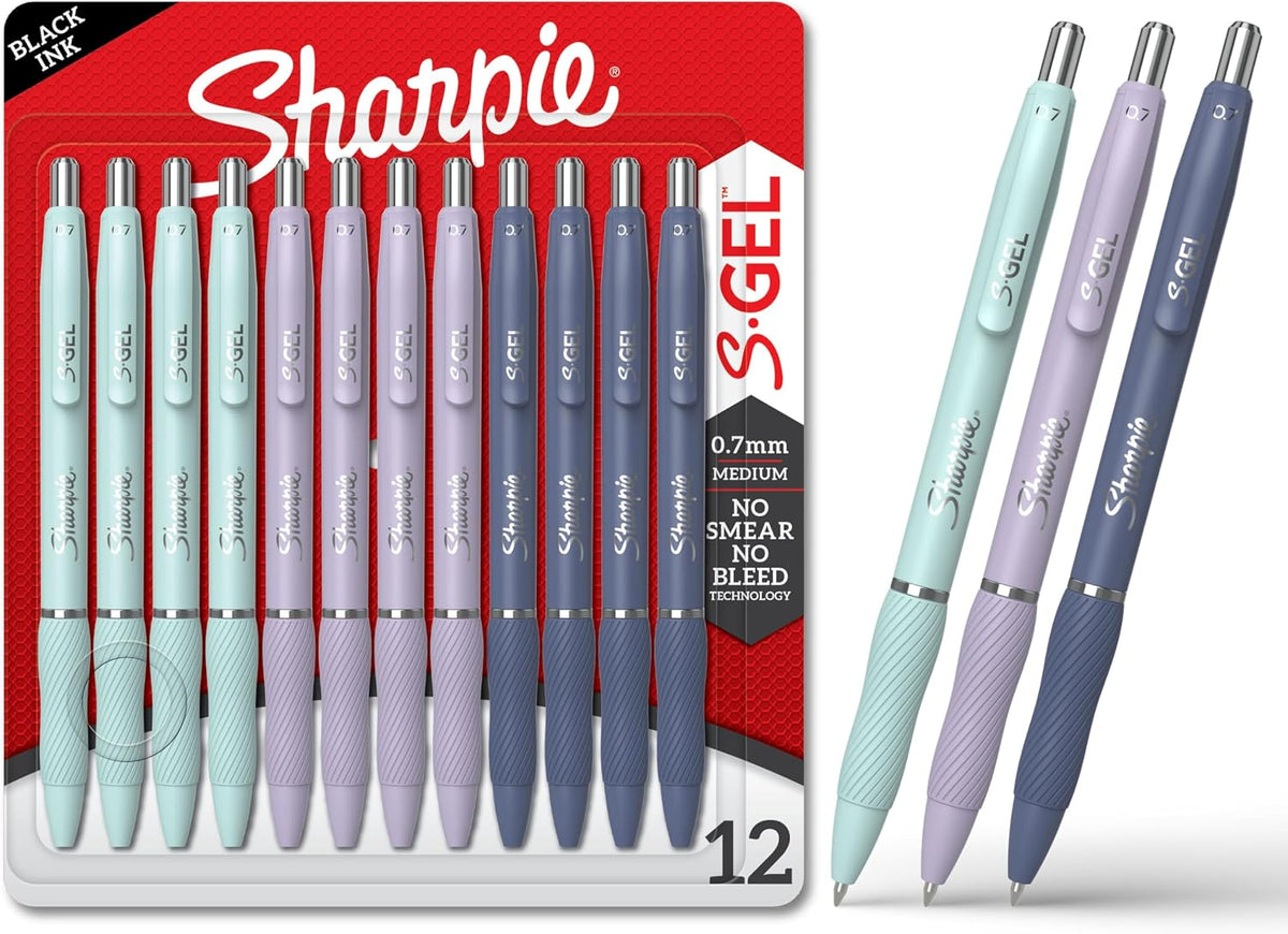 Sharpie S-Gel Pens, Frost Blue Barrel, Medium Point (0.7mm), Black Gel Ink, 12 Count - Office Supplies, Journaling, Writing, Note-Taking