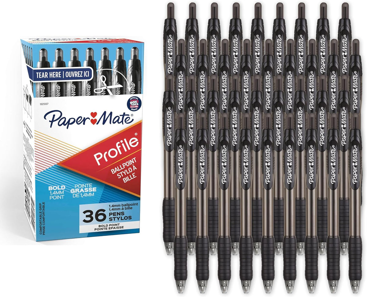 Paper Mate Profile Retractable Ballpoint Pens, Bold Point (1.4mm), Blue Ink, 12 Count - Writing, Office, Teacher Supplies