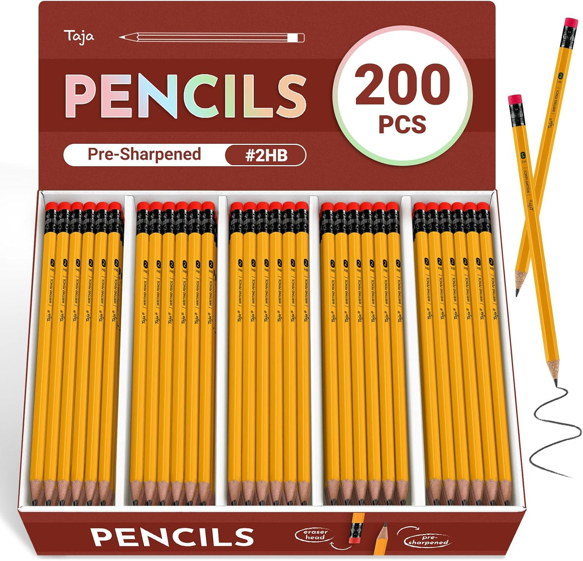 Taja 50 Pack Wood-Cased #2 HB Pencils, Bulk Pre-Sharpened Pencils with Top Erasers, Perfect for School & Classroom Writing and Drawing - Macaron