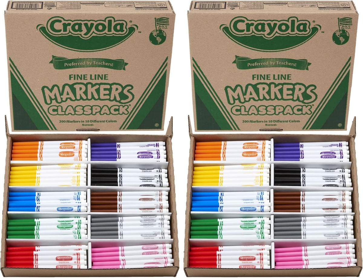 Crayola Fine Line Markers Classpack (200ct), Teacher Classroom Must Haves & Essentials, Bulk Kids Markers For Preschool, Kindergarten, Elementary School