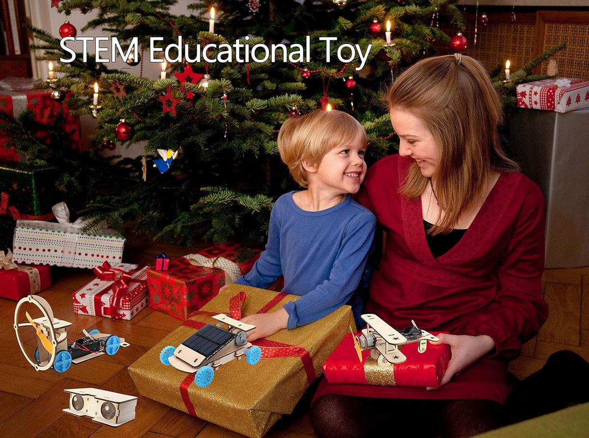 STEM Building Kits for Kids Ages 8-14: Solar Car, Biplane Glider, Binoculars, Wind Car