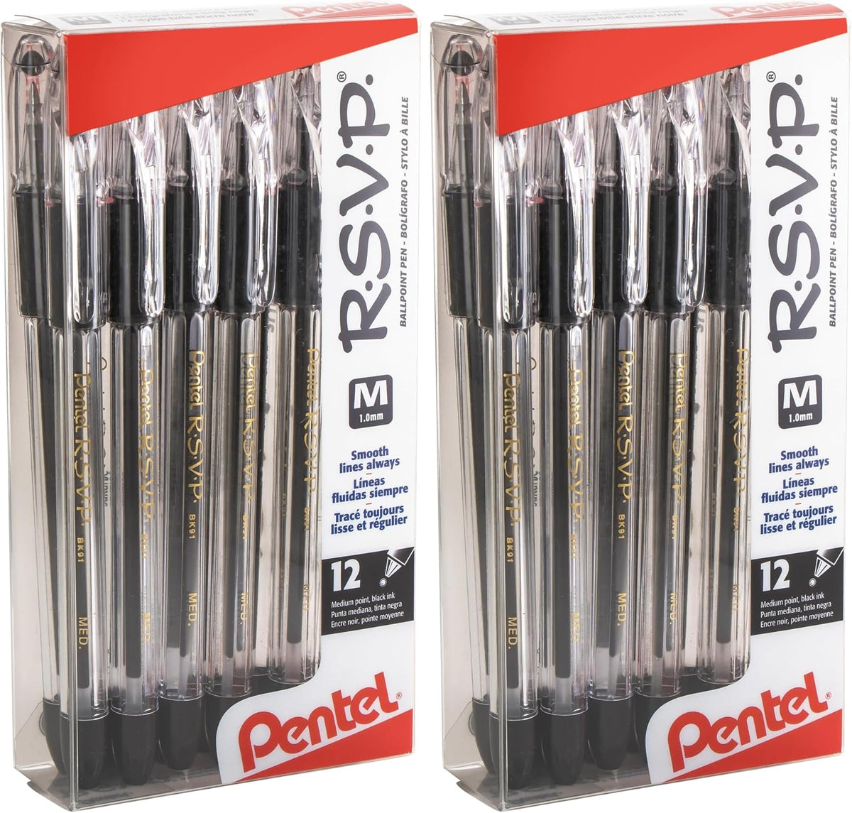 Pentel RSVP Ballpoint Pen, (1.0mm), Medium Line, Black Ink, 12 Pack (BK91PC12A)