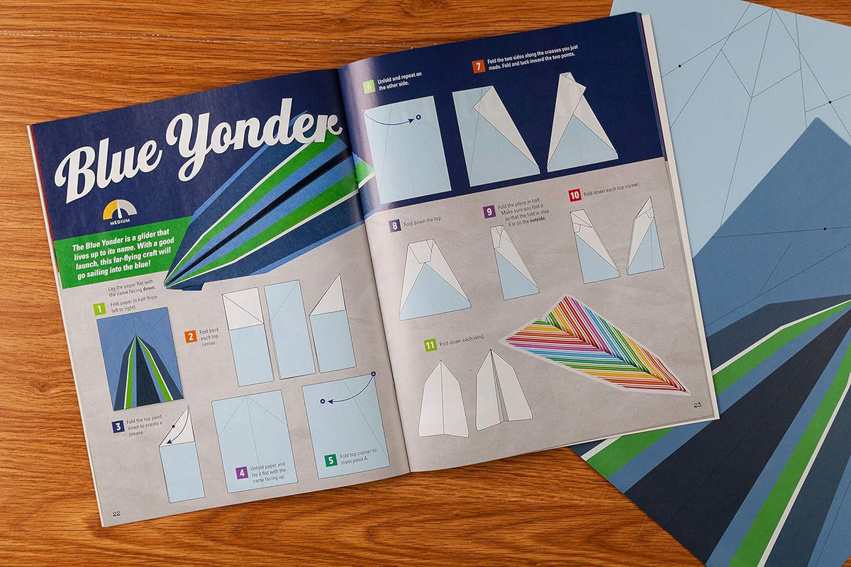 Paper airplane kit with 100 planes, 1000 stickers, launcher and rubber bands, colorful sheets, stem family gift