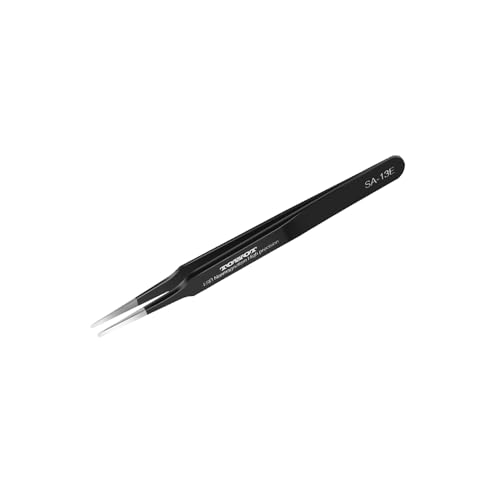 TOWOT Precision Tweezers, Anti-static Stainless Steel Pointed Tweezers for Crafts, Electronics, Soldering, Welding, Experimental Work, and Jewelry Making Industrial Tweezers - style: Flat and Round Tip(120mm)
