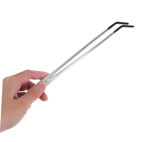 TEHAUX 2pcs Stainless Steel Feeder Tongs with Rubber Tips Curved Long Handle Reptile Accessories for Easy Feeding of Snakes Lizards and Aquatic Plants