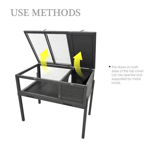 Turtle Habitat, Wooden Turtle House with Removable Legs, Small Animal Reptile cage, pet Supplies, Indoor and Outdoor use, Gray