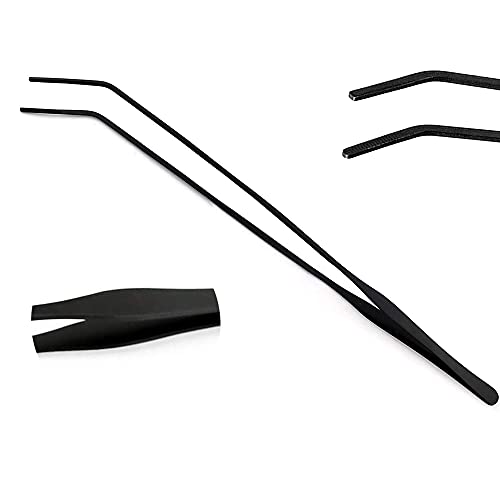 Extra Long Aquarium Tweezers Stainless Steel Tweezer Carbonation Protection Coating Against Rust Reptiles Feeding Tongs for Aquatic Plants Lizards Spider Snakes - 15 inch, Black Curved
