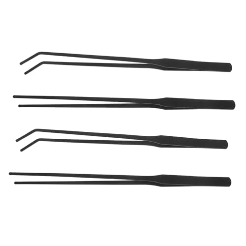 POPETPOP 4pcs Long Aquarium Tweezers Stainless Steel Curved and Straight Tongs Plant Food Tweezers Fish Tank Tools Reptile Feeding