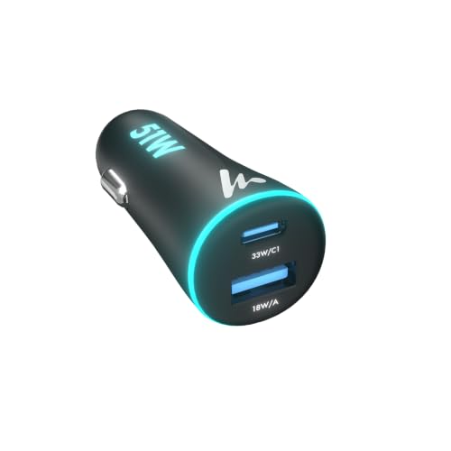 PD 51W Superfast Charging Wozoyo Car Charger, with Type C and USB A, Power Delivery, PPS & QC 3.0, Dual Port (33W + 18W), 12V–24V Compatible, Multi-Layer Protection, 2-Years Manufacturer Warranty