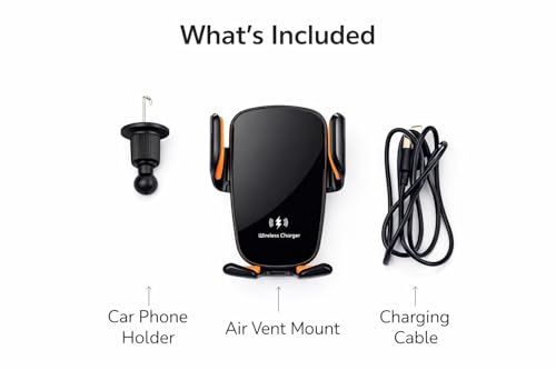 Car Phone Holder with Wireless Charger, Auto Clamping Car Mount, Fast Charging Phone Holder for iPhone & Android, Dashboard Windshield Air Vent Mount