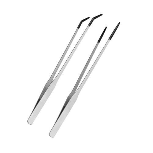 1set/2Piece Steel Reptiles Feeding Tongs Straight & Curved Long Tweezers with Nonslip Tip for Precise Handling Use Feeding Tongs with Rubber Tip