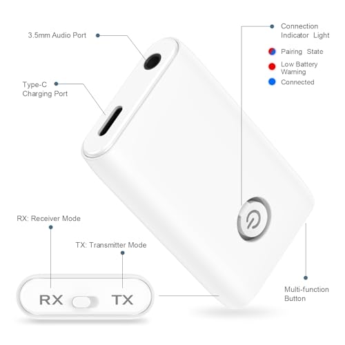 Bluetooth 5.3 Aux Adapter for Car, Bluetooth Transmitter for TV - color: white