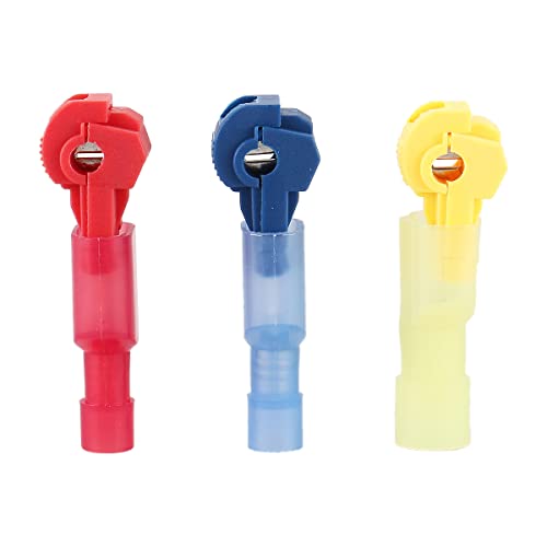 Baomain 120PCS Quick Splice Wire Terminals Kit, T-Tap Self-Stripping Connectors with Nylon Fully Insulated Male Spade Terminals, Red Blue Yellow Assortment