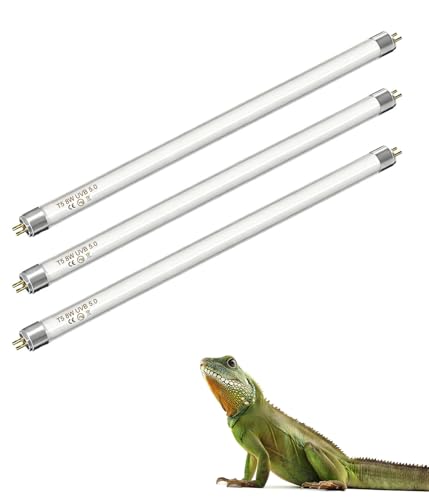 3 Pack T5 HO 5.0 UVB Reptile Light Bulb 8W 12 Inch, UVA UVB Fluorescent Lamp Tube, Simulate Natural Sunlight for Bearded Dragon, Chameleon, Turtle, Tortoise, Lizard, Reptiles & Amphibians