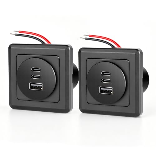 12v RV USB Wall Panel Mount Outlet, 78W 3 Port 12 Volt USB Charging Station, Aluminum Body + Black Faceplate usbc and usba Plug Phone Charger, USB-c PD Fast Charging for RV (2 Pack) - color: 2 Pack