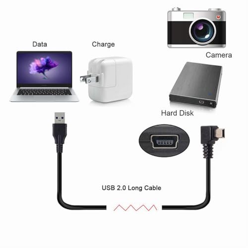 chenyang Mini USB Cable USB 2.0 Male to Mini USB 5 Pin Male 90 Degree Left Angled Charging Data Transfer Extension Cable 5.0M for Dash Cam/GPS/Microphone - color: Left Angled, size: 5.0M