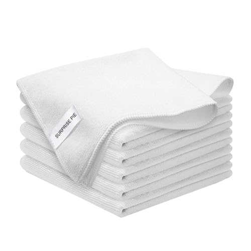 Microfiber Cleaning Cloths, Ultra Absorbent Lint Free Towels for Kitchen, Glass, Countertops, Stainless Steel, Car Care & Household Cleaning, Reusable Washable Rags, 12" x 12", 6 Pack - color: White