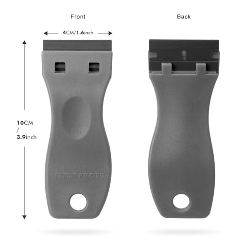 FOSHIO 2PCS Plastic Razor Blade Scraper Tool and 100PCS Plastic Blades for Gasket Remover, Sticker Remover, Labels Decal and Adhesive Remover for Windows and Glass (Grey) - color: Grey