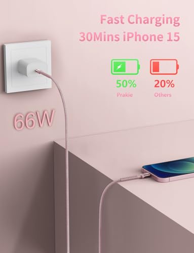 USBC to USBC Cable Fast Charging 66W, 2Pack 3FT USB C Cable, iPhone USB C - color: Pink, size: 3FT, style: USB C to USB C