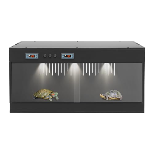 PVC Reptile Terrarium 31.5 x 15.8 x 15.8 in Large Reptile Tank with 2 Independent Intelligent Temperature Control Zones for Chameleon, Lizard, Snake（Black, Clear） - color: Black, Clear