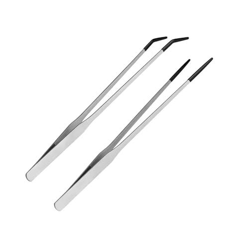 1set/2Piece Steel Reptiles Feeding Tongs Straight & Curved Long Tweezers with Nonslip Tip for Precise Handling Use Feeding Tongs with Rubber Tip